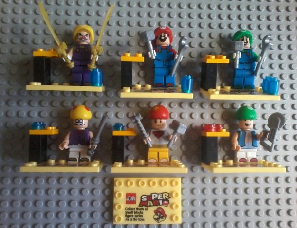 Lego compatible - JLB - Super Mario Bros Collectibles Wario - Mario - Luigi Toadsworth - Toad - 1 Up